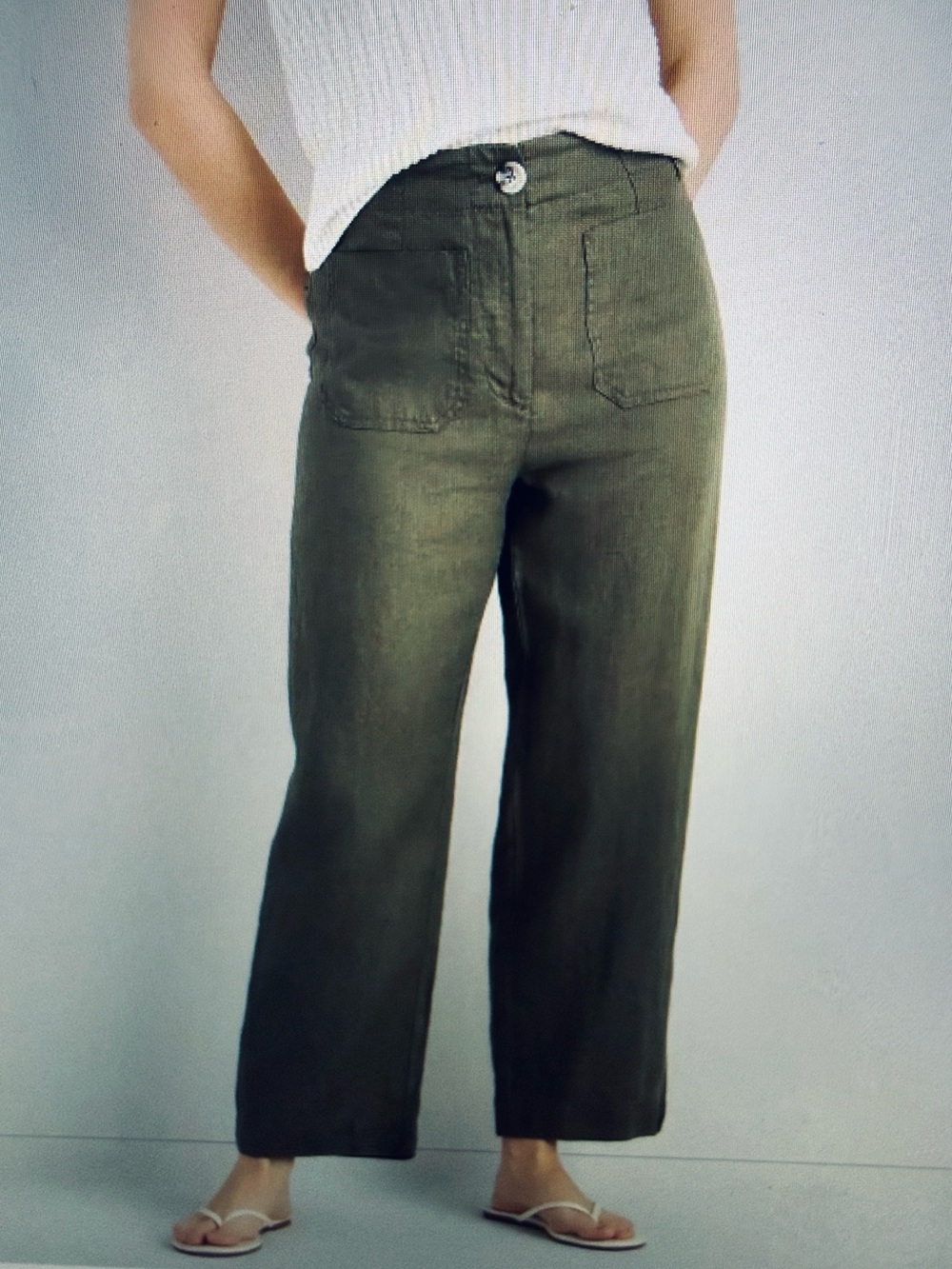 BOUTIQUE Linen Blend Ankle Pants Olive multi pockets NWOT US 10